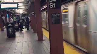 R160 #8778/#9198-9202 (N) + R160 #9185 (Q) leaving 34th Street - Herald Square