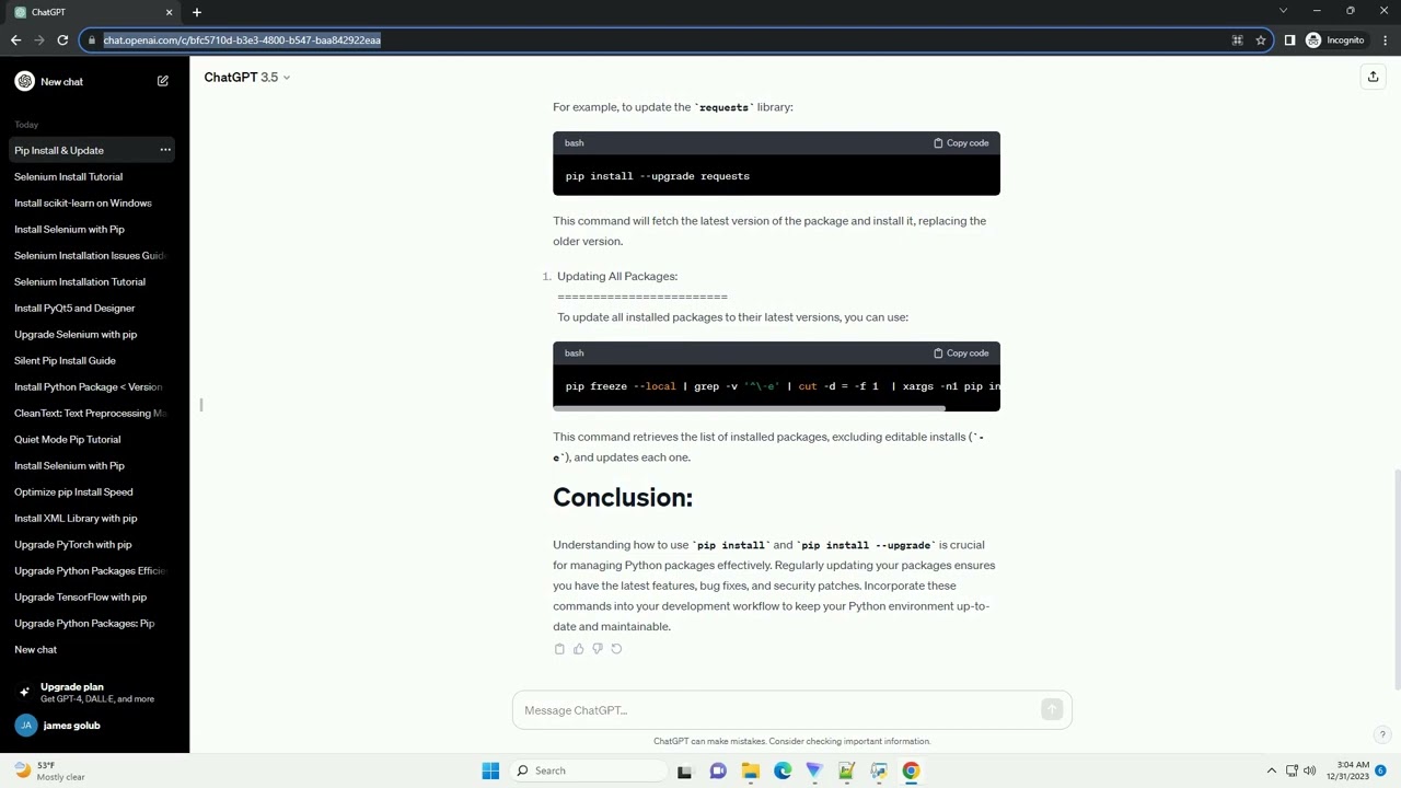 pip install or update