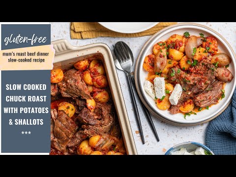 Slow Cooked Greek Chuck Roast with Potatoes and Shallots