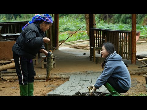 A busy day: finishing the small path leading to the fish pond and making bamboo chopsticks