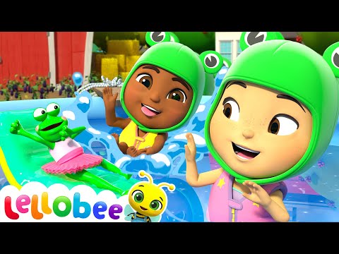 5 Little Frogs! Swimming Pool Splashes | Lellobee Nursery Rhyme Songs - Kids Karaoke