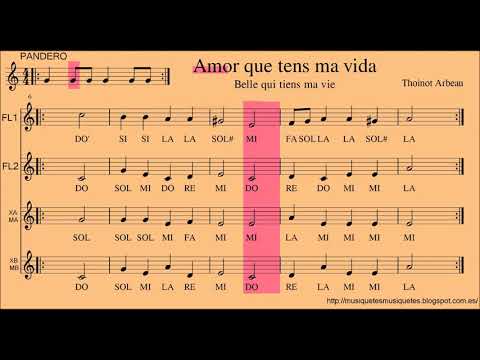 Belle qui tiens ma vie. 4 flutes + playalong (C instruments)