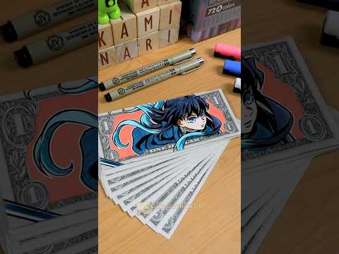 Drawing Muichiro Tokito on a Dollar 🤑 - with Apps AR drawing 🎨 #shorts #drawing #demonslayer