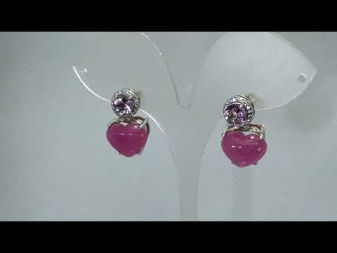 Серьги-трансформеры с натуральными мадагаскарскими рубинами, розовыми топазами и цирконами Сердечки - фото 2 - id-p2584575360