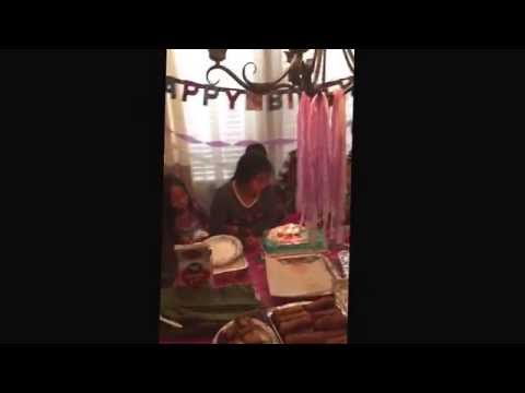 Blowing the birthday cake cherize's 9th