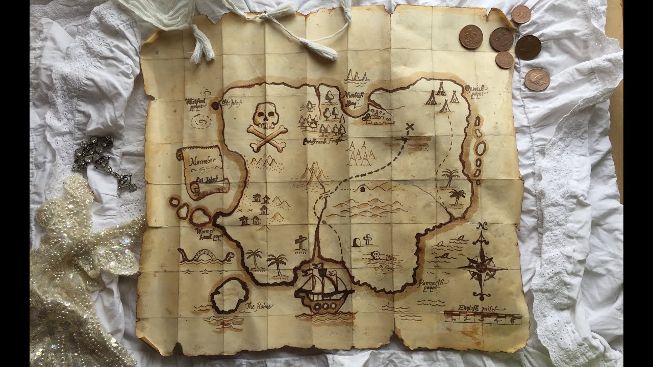 Draw a Pirate Treasure Map using pen and ink