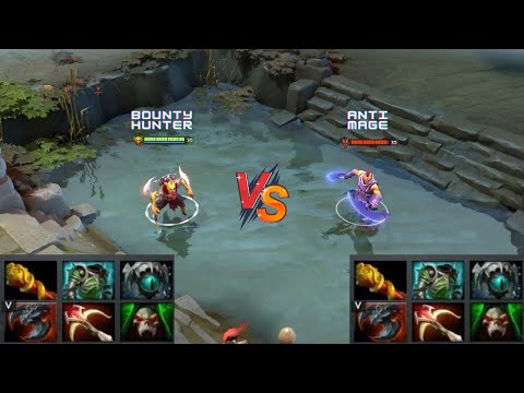 Dota 2 | Bounty Hunter vs Anti Mage lvl 30 | Normal Attacks Only | Same Full Items