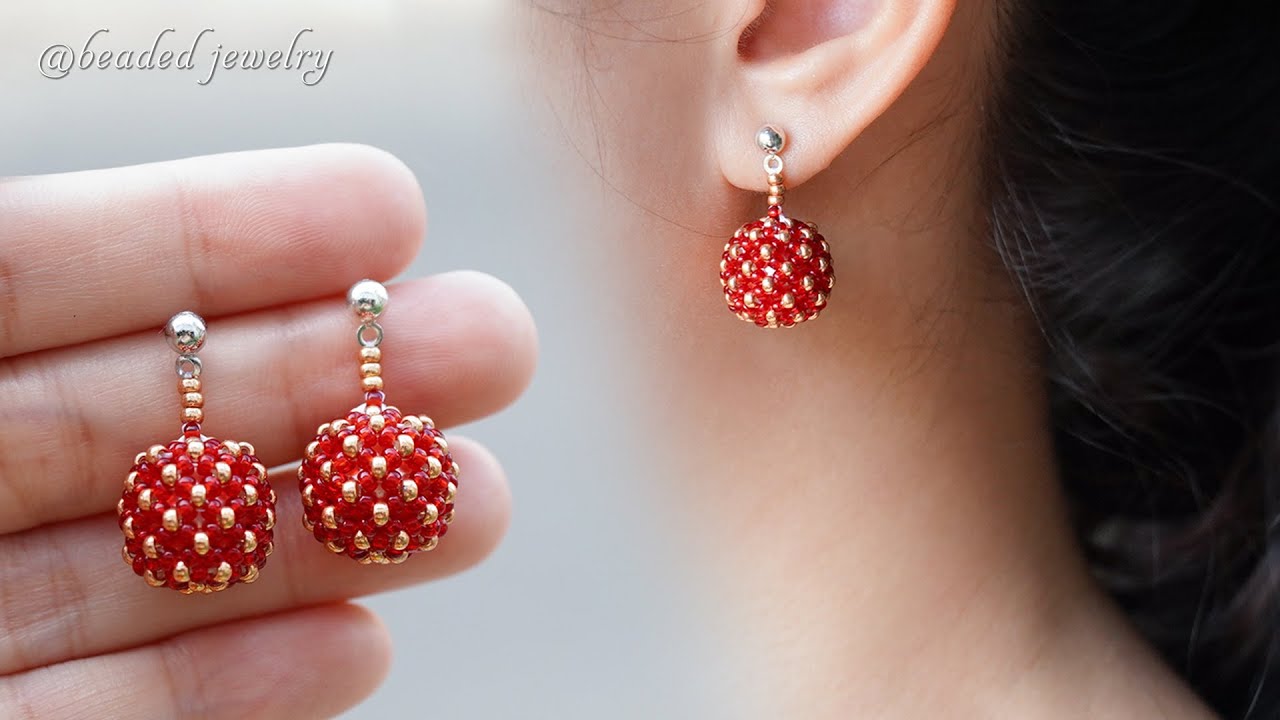Berries beaded bead earrings. How to make jewelry. Beading tutorial