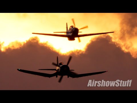 P-51 Mustang/F4U Corsair BEAUTIFUL Sunset Formation - "Class of 45" - Sun 'n Fun 2021