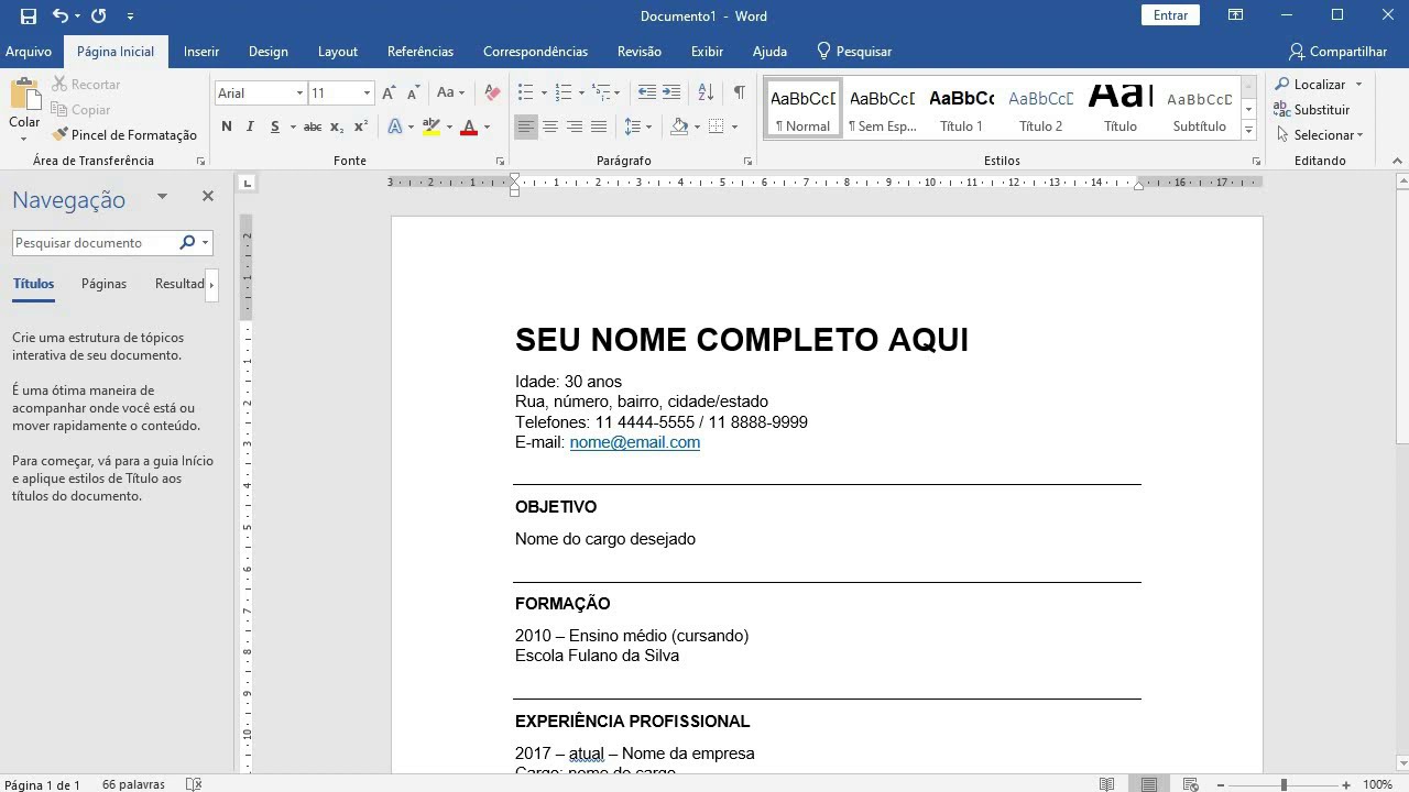 Como Fazer um Currículo Simples no Word em 5 Minutos! | Currículo Rápido e Fácil