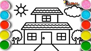 How to Draw a Beautiful House | Easy House Drawing & Coloring for Kids