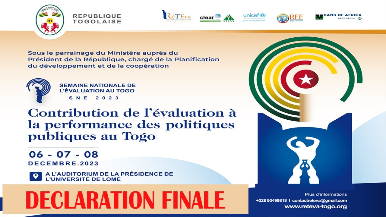  DECLARATION FINALE / SEMINAIRE NATIONALE DE L\'EVALUATION QU TOGO /DU 06 AU 8 DECEMBRE 2023 A LOME