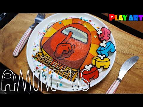 Pancake art Among Us, 팬케이크아트 어몽어스,  Making Among Us, Drawing Among Us