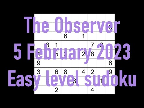 Sudoku solution – The Observer sudoku 5 February 2023 Easy level