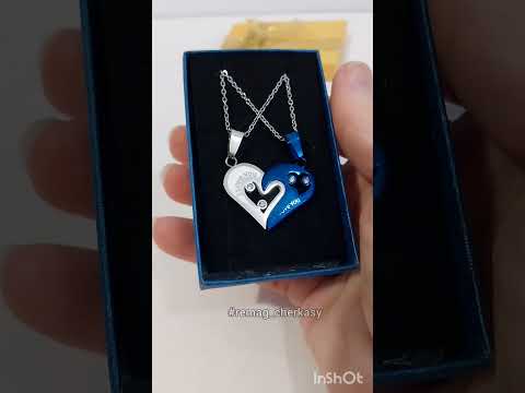 Подарок парню девушке парные кулоны "Две половинки сердца" ювелирная сталь цвет серебро и лазурь в коробочке - фото 4 - id-p783790696