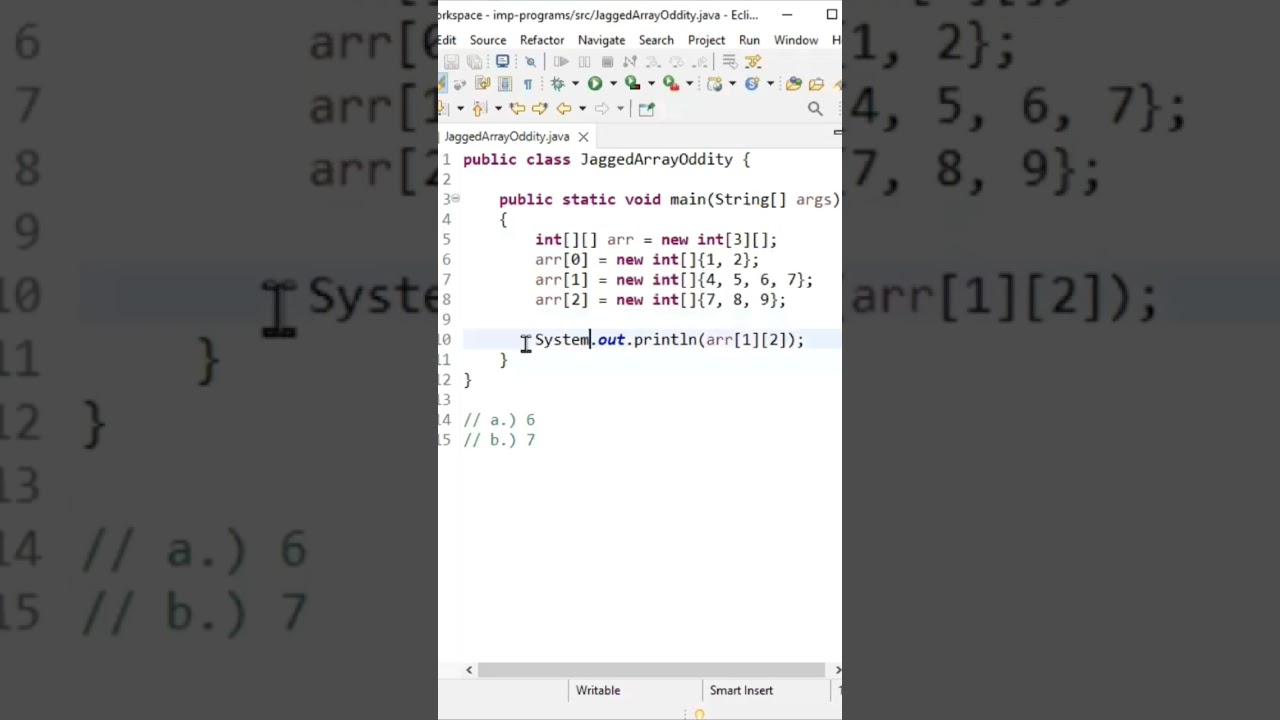 Jagged Array | Guess the output #javainterview #java