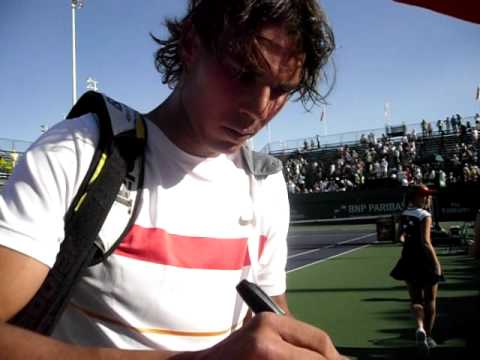 BNP Paribas Open 2010 - Rafael Nadal autographing after winning the doubles semifinal