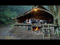 3 TAGE ÜBERLEBENSCAMPING Bei Starkem Regen Bushcraft Unterstand Unter Einem Baum Mit Warmem Lehmbet