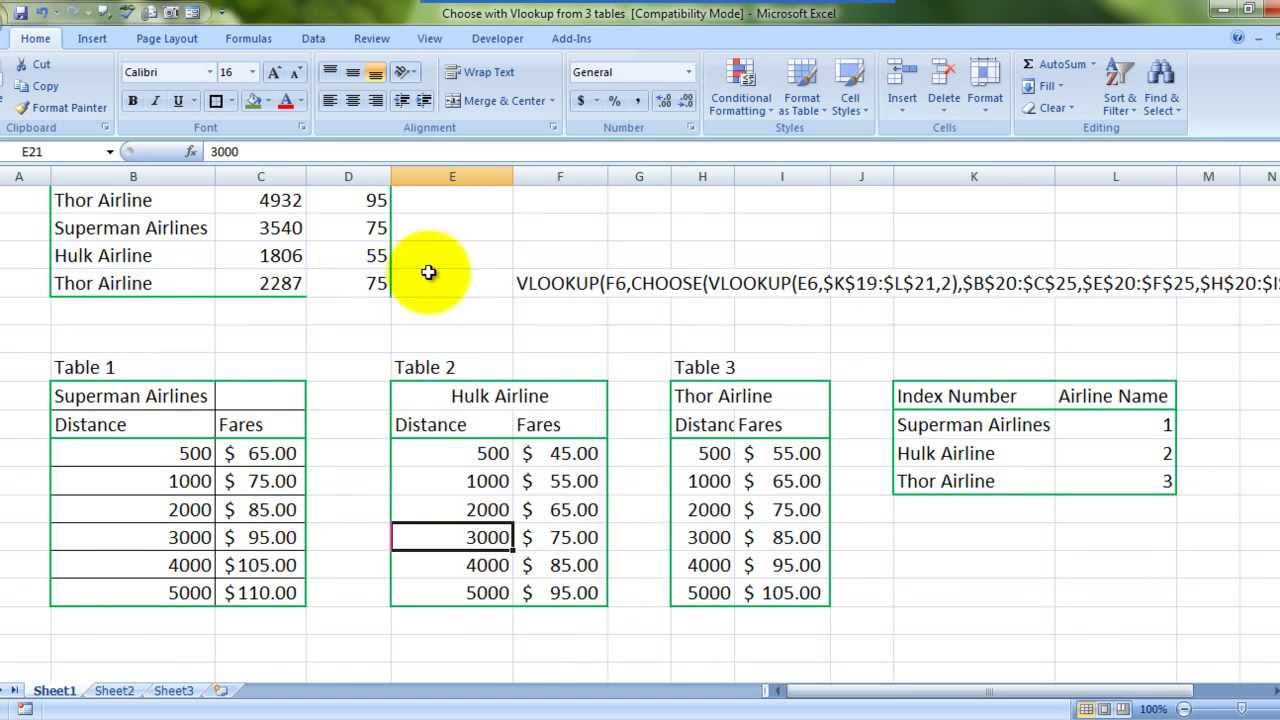 Learn MS Excel - Vlookup Data From 3 Tables At Once