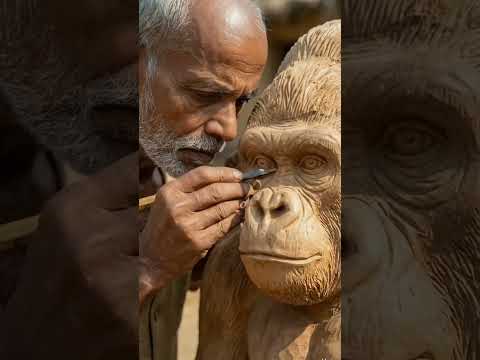Old Villager Carves a Life-Size Leopard Carrying a Gorilla 🐆🦍🔥