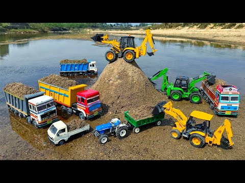 JCB 5CX Loading Mix Sand Stone Dumper Truck Tipper Tractor Pickup? JCB Ki Khudai | Tractor Cartoon