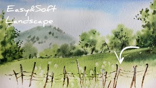 Easy Watercolor Landscape with a Simple Fence / step-by-step tutorial 