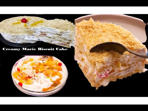 It melts in my mouth Icebox Cake Recipe | Fruit Cocktail Ice Box Cake | Creamy Marie Biscuit Cake