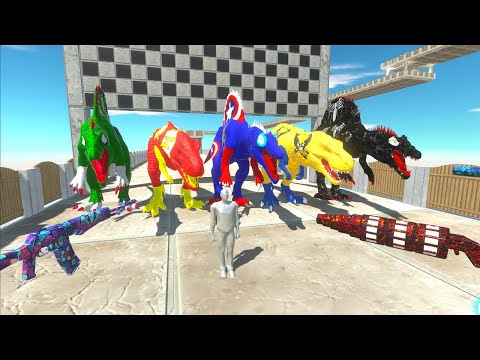2 T-rex vs 3 Spinosaurus Superheroes Fps Avatar Hunting Found Jurassic World Evolution 2
