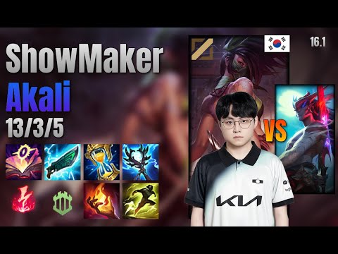 ShowMaker Mid Akali vs Yone lol KR solo rank Full Game 16.1 | 쇼메이커 아칼리 vs 요네