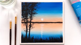 Simple Sunset Acrylic Painting for Beginners | Easy Acrylic Painting Idea