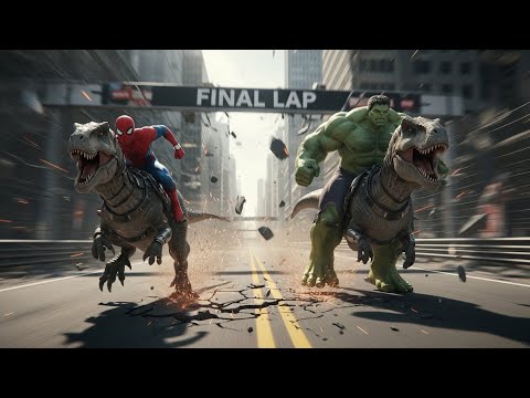 Hulk Won the Race… Because the Dinosaur Got SCARED 😳🦖#Hulk#SpiderMan#DinosaurRace#HulkVsSpiderMan