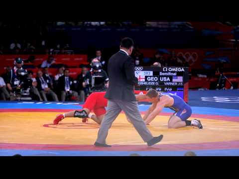 Jake Varner faces off against GOGSHELIDZE, at the London 2012 Olympics Men's Wrestling