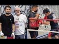 MANNY PACQUIAO SON DIGGING INTO THE BODY SHIELD DURING WORKOUT! POSES WITH FREDDIE ROACH AFTER!