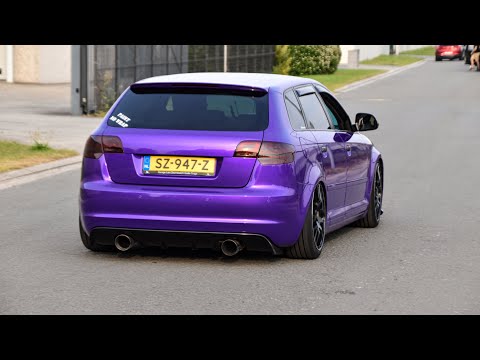 BAGGED Audi A3 Sportback with custom RVS Exhaust | Loud Accelerations, Crackles, Sounds, ...