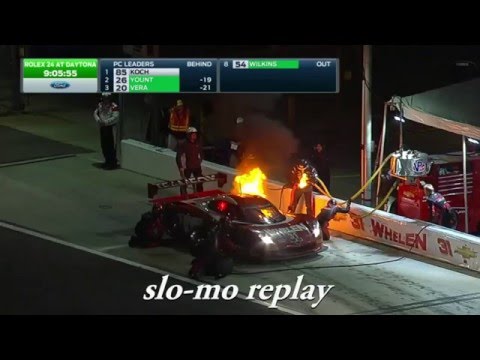 24 Hours of Daytona 2016. Corvette DP #31 in fire