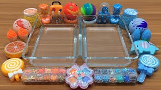 Mixing Makeup and Beads Into Clear Slime ! Orange VS Blue Special Series Part 5 Relaxing Slime