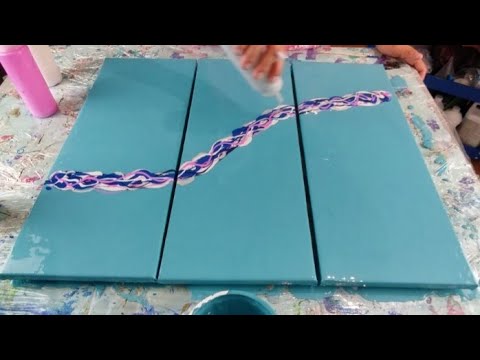 Turquoise Triptych Dutch Pour, Fluid Art, Acrylic Paint Pouring