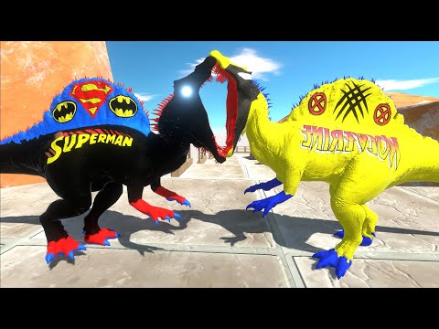 BATSUPERMAN SPINOSAURUS MOUNTAIN DEATH CLIMB - Animal Revolt Battle Simulator