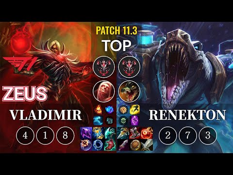 T1 Zeus Vladimir vs Renekton Top - KR Patch 11.3