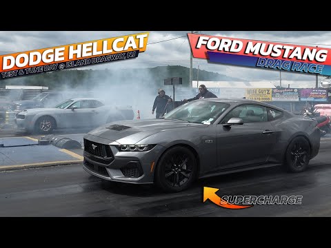 Dodge Hellcat vs 2025 Ford Mustang 5.0 Supercharge Drag Race @ island dragway