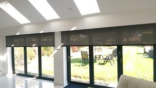 Motorised roller blinds hidden behind pelmet