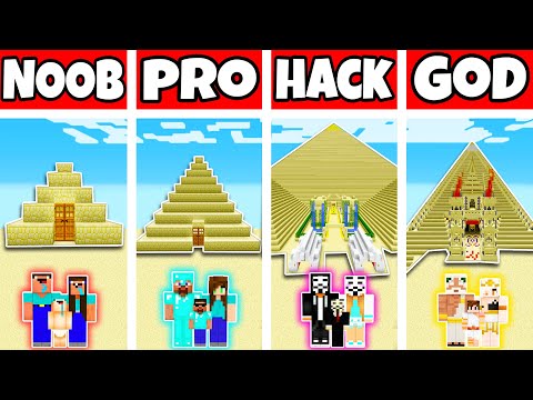 Minecraft: FAMILY PYRAMID BUILD CHALLENGE - NOOB vs PRO vs HACKER vs GOD in Minecraft