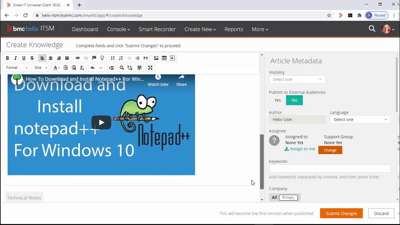 BMC Helix ITSM -  Knowledge management