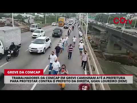 Trabalhadores da Comcap em greve protestam contra o prefeito Gean Loureiro (DEM) em Florianópolis