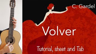 Volver (C. Gardel), Guitar lesson, sheet and Tab