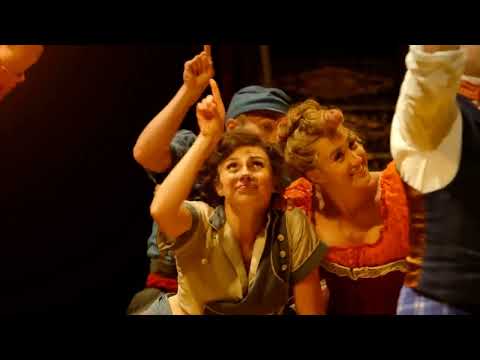 Close-up trailer still of aerial rig with spotlight for 'Barnum' musical