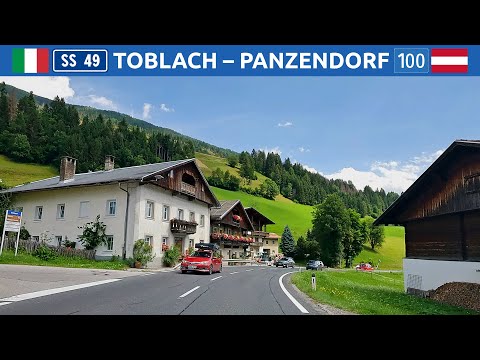 Driving from Italy to Austria. Toblach (Dobbiaco) - Panzendorf towards Lienz. 4K