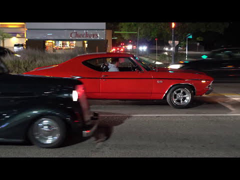 🇺🇸 Cammed 454 Big Block Chevy 1968 Chevelle Malibu SS Exhaust Cutouts Leaving Muscle Car Show [4K]
