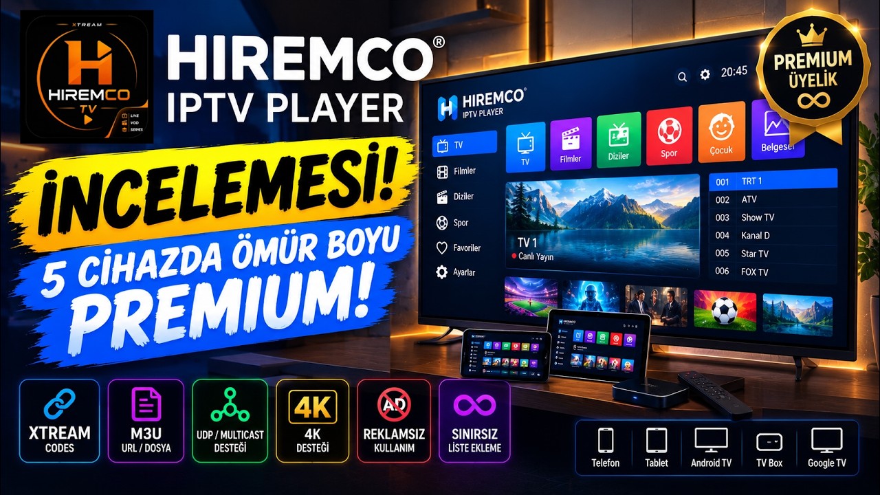 KİŞİ BAŞI 160 TL'YE ÖMÜR BOYU PREMIUM! Hiremco IPTV Player İncelemesi (Google Play)