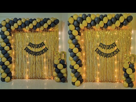 Black & Gold Theme Birthday Decoration Ideas/ Simple & Easy New Year Backdrop Ideas At Home